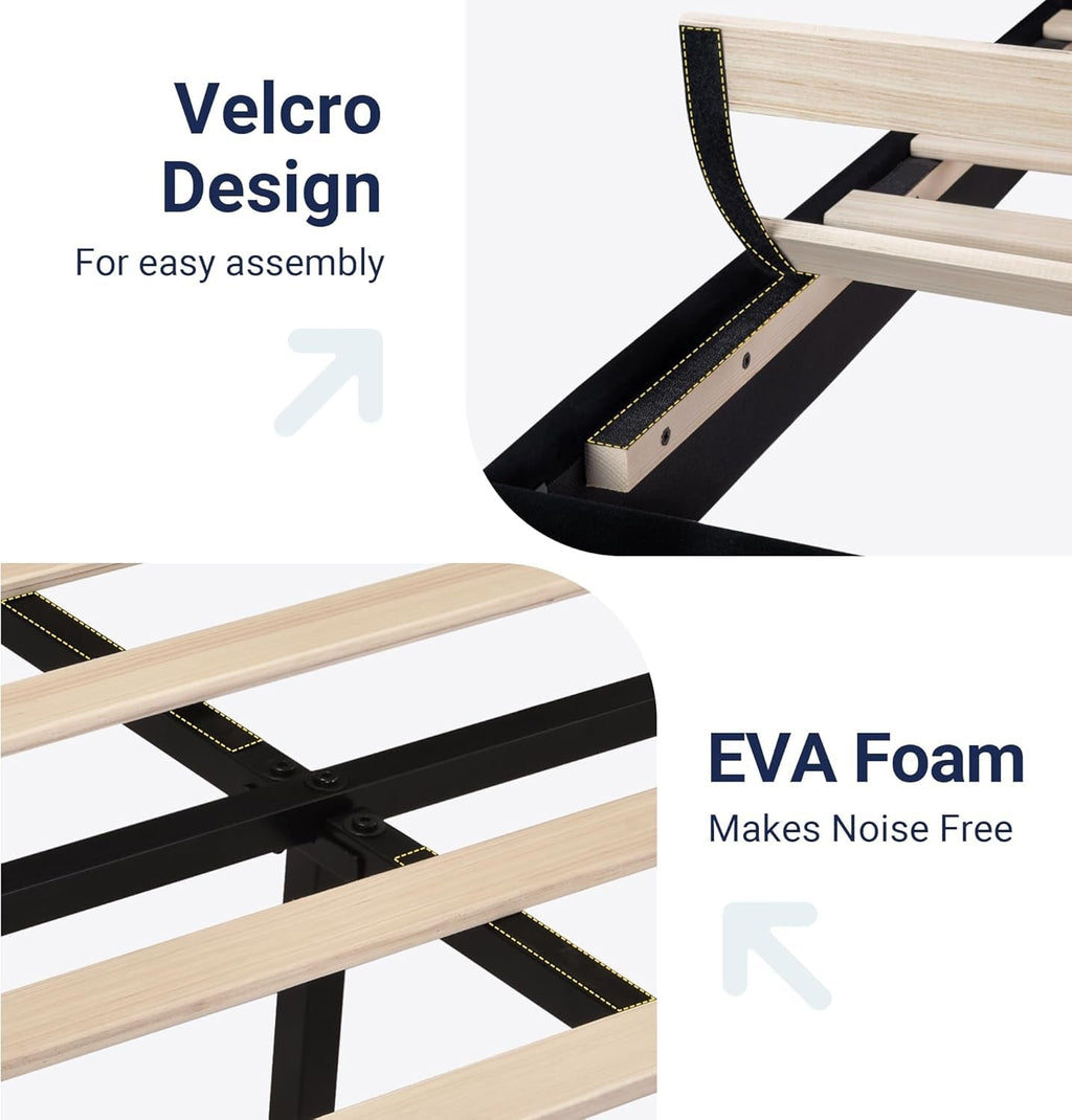 Black Velvet Queen Platform Bed Easy Assembly No Box Spring
