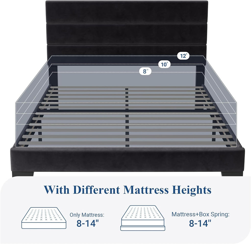Black Velvet Queen Platform Bed Easy Assembly No Box Spring