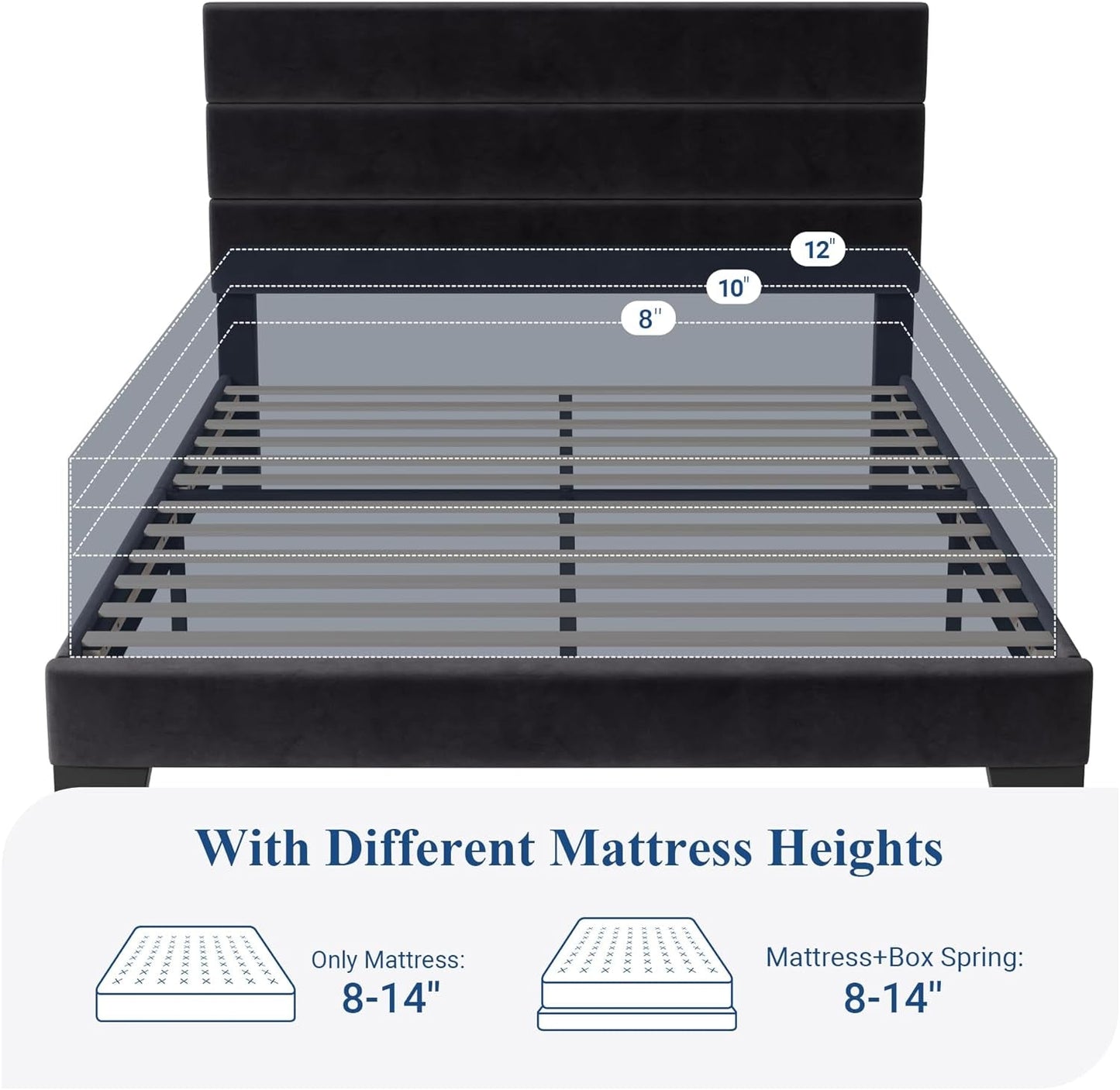 Black Velvet Queen Platform Bed Easy Assembly No Box Spring