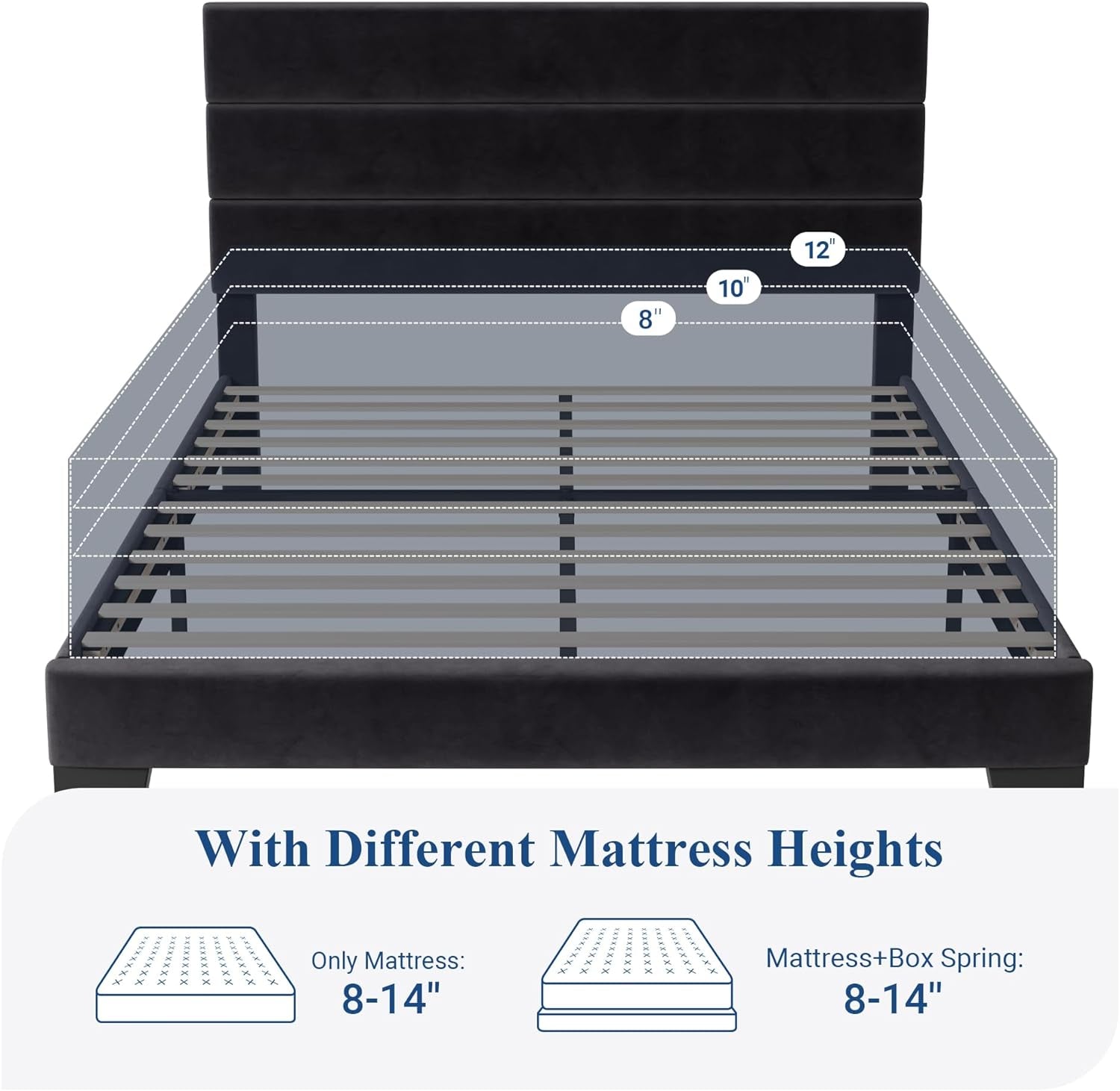 Black Velvet Queen Platform Bed Easy Assembly No Box Spring