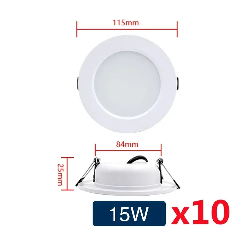 10pcs/lot LED Downlight White Body 5W 9W 12W 15W 18W Round Led Ceiling Light DC 12V 24V AC 110V 220V Bedroom Indoor Led Lighting