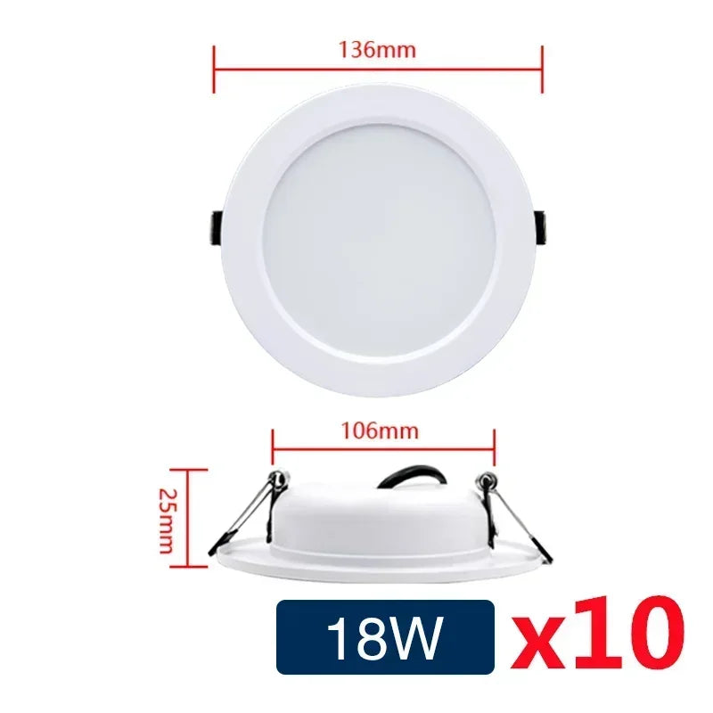10pcs/lot LED Downlight White Body 5W 9W 12W 15W 18W Round Led Ceiling Light DC 12V 24V AC 110V 220V Bedroom Indoor Led Lighting