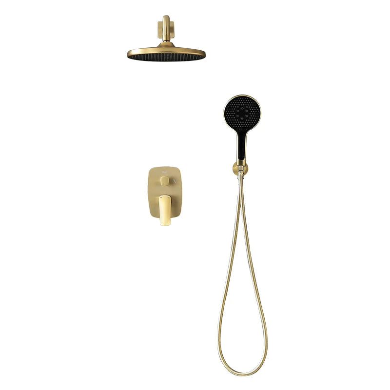 VGX Gold Concealed Shower System Bathroom Shower Faucet Set Embedded Cartridge Faucet Rainfall Shower Mixer Crane Grey Chrome