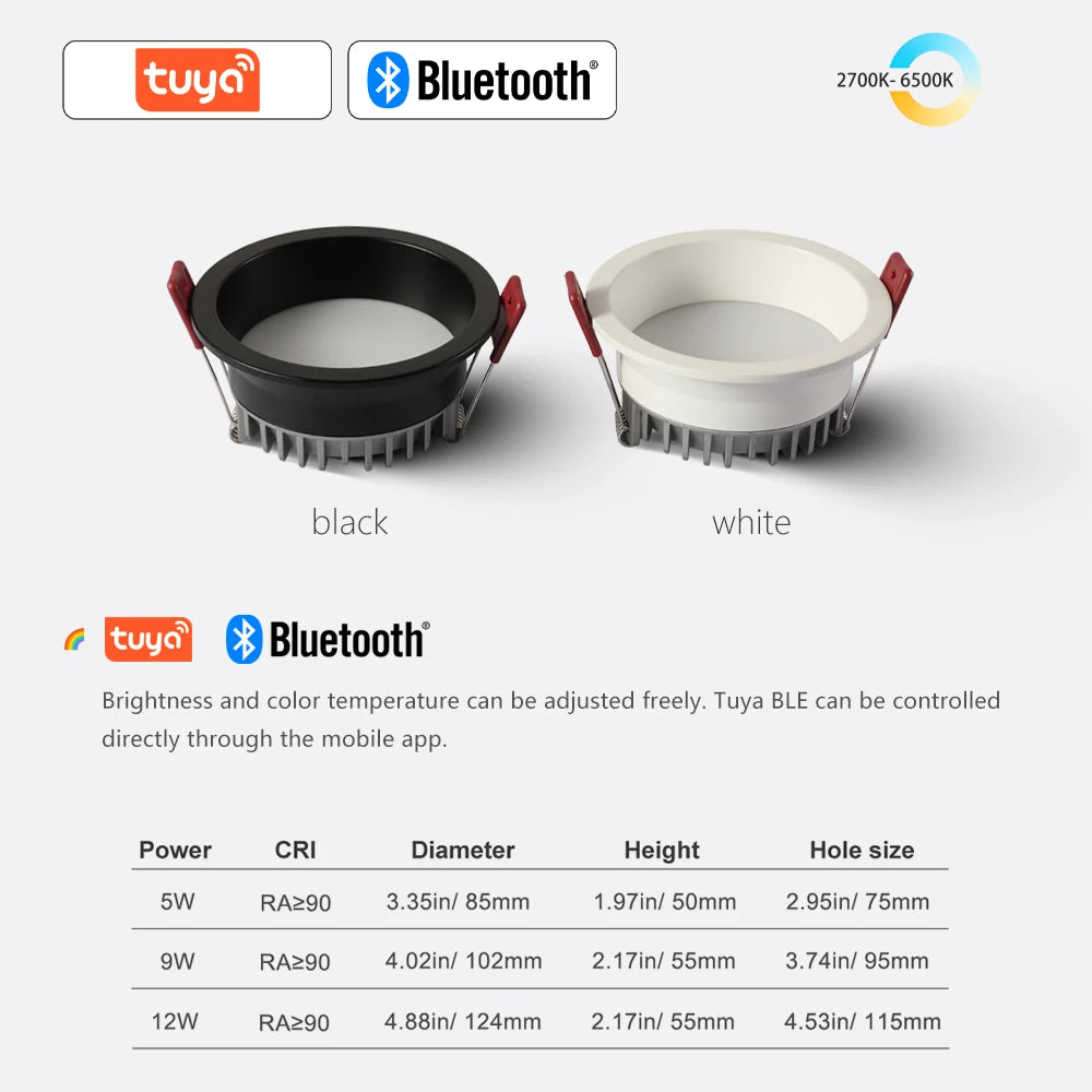 Tuya Zigbee DALI Smart LED Downlight Anti-Glare Recessed 5 CCT Black/White 110/220V Dimmabe Ceiling Lamp Bedroom Kitchen
