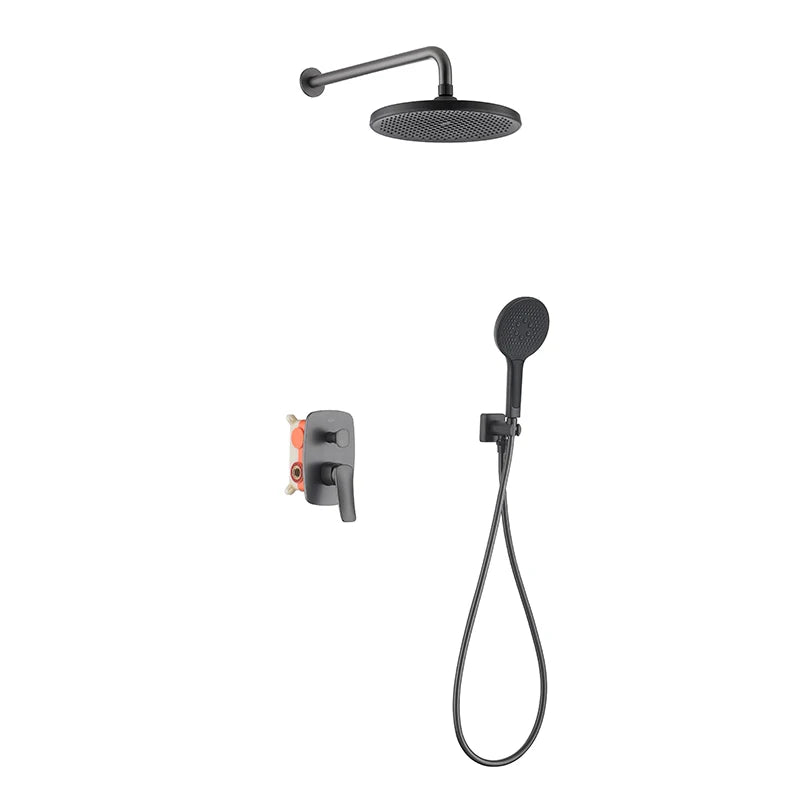 VGX Gold Concealed Shower System Bathroom Shower Faucet Set Embedded Cartridge Faucet Rainfall Shower Mixer Crane Grey Chrome