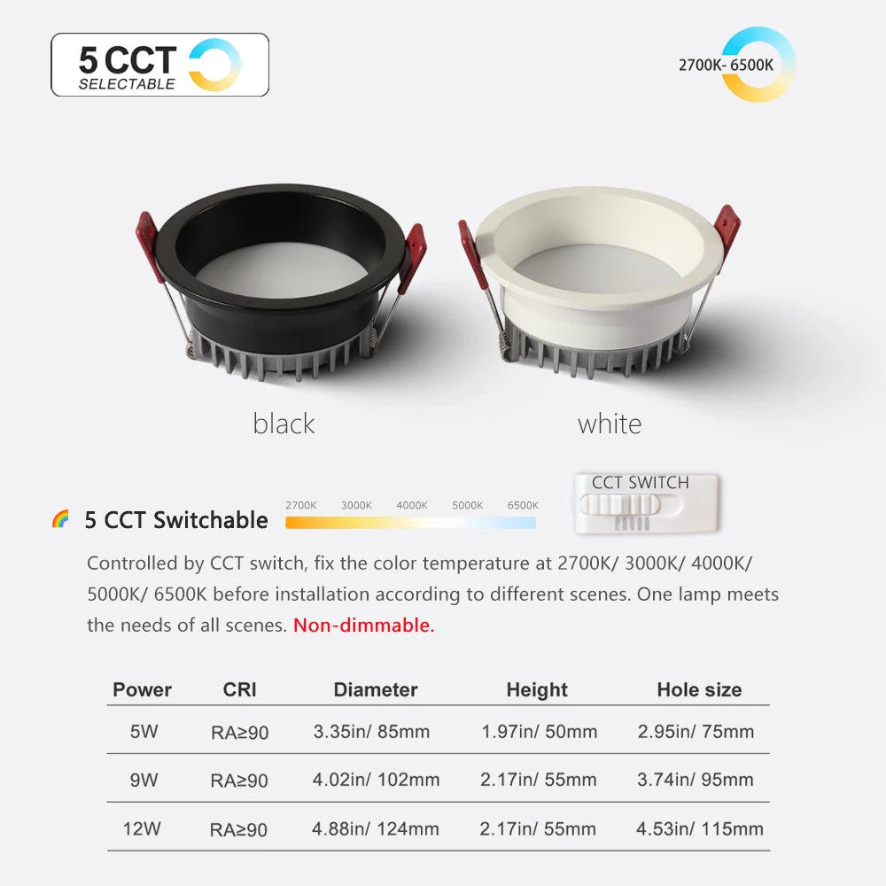 Tuya Zigbee DALI Smart LED Downlight Anti-Glare Recessed 5 CCT Black/White 110/220V Dimmabe Ceiling Lamp Bedroom Kitchen