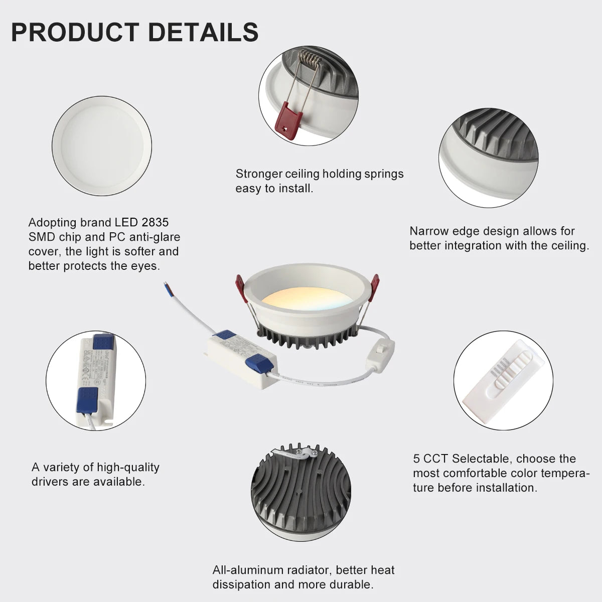 Tuya Zigbee DALI Smart LED Downlight Anti-Glare Recessed 5 CCT Black/White 110/220V Dimmabe Ceiling Lamp Bedroom Kitchen