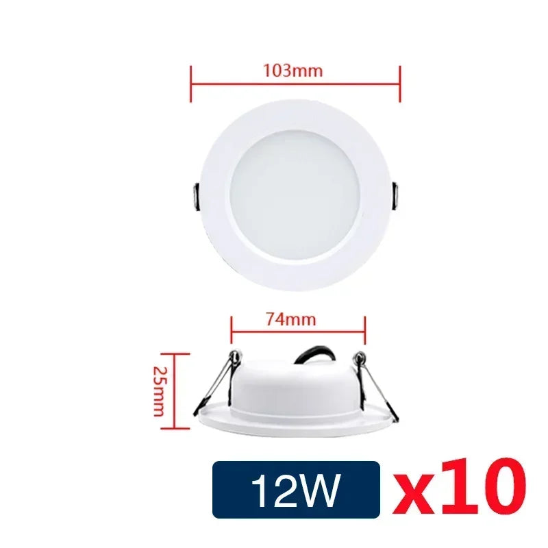 10pcs/lot LED Downlight White Body 5W 9W 12W 15W 18W Round Led Ceiling Light DC 12V 24V AC 110V 220V Bedroom Indoor Led Lighting
