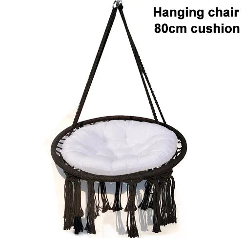Feistel Garden Hanging Chair White Hammock Round Chair With Cotton Tassel Style For Balcony and Yard Black And White