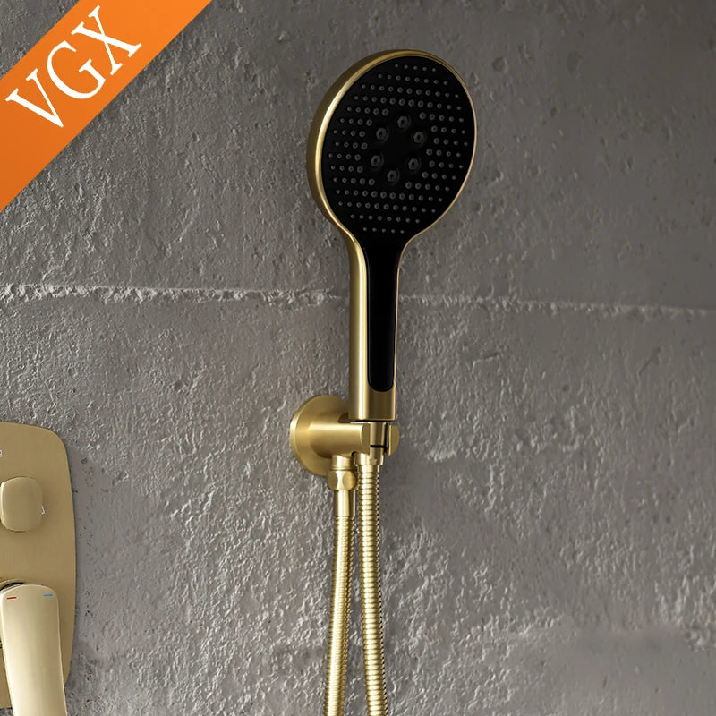 VGX Gold Concealed Shower System Bathroom Shower Faucet Set Embedded Cartridge Faucet Rainfall Shower Mixer Crane Grey Chrome