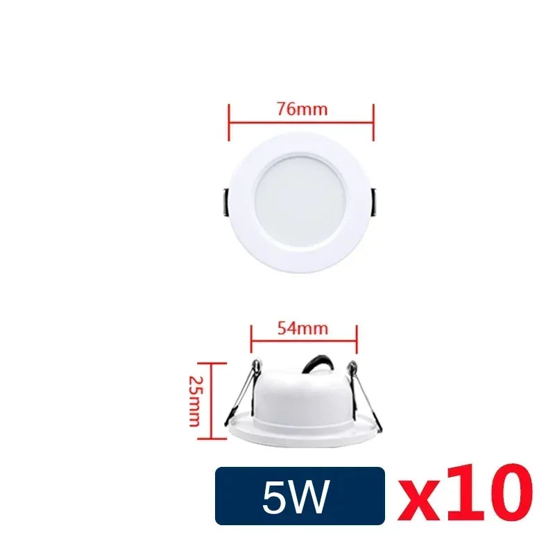 10pcs/lot LED Downlight White Body 5W 9W 12W 15W 18W Round Led Ceiling Light DC 12V 24V AC 110V 220V Bedroom Indoor Led Lighting
