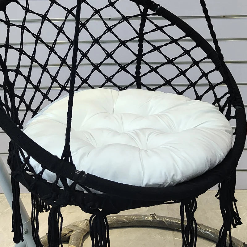 Feistel Garden Hanging Chair White Hammock Round Chair With Cotton Tassel Style For Balcony and Yard Black And White