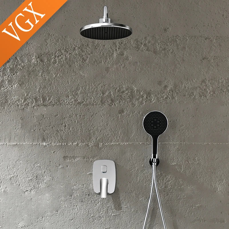 VGX Gold Concealed Shower System Bathroom Shower Faucet Set Embedded Cartridge Faucet Rainfall Shower Mixer Crane Grey Chrome